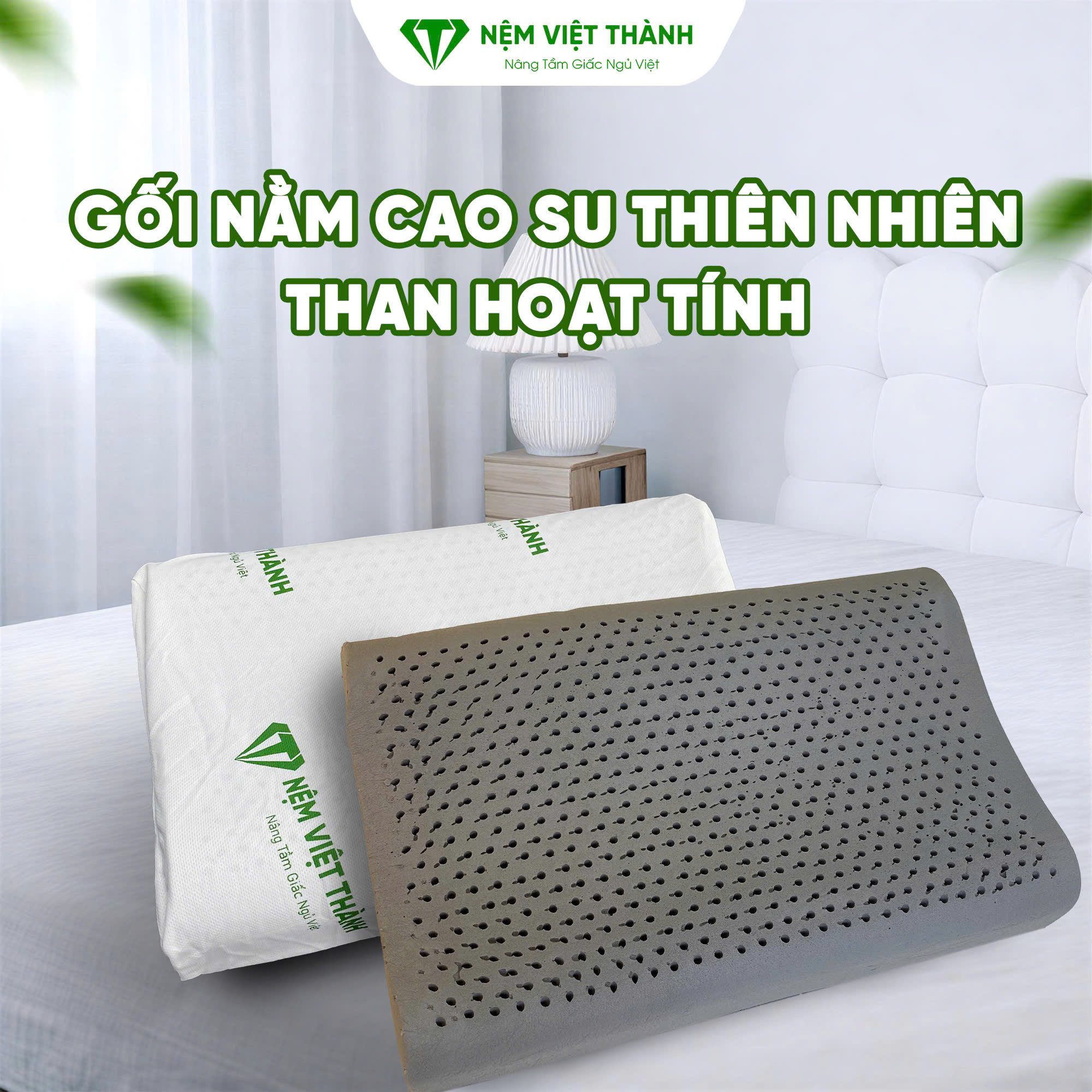 Gối nằm cao su thiên nhiên than hoạt tính Việt Thành Gối nằm cao su thiên nhiên than hoạt tính Việt Thành