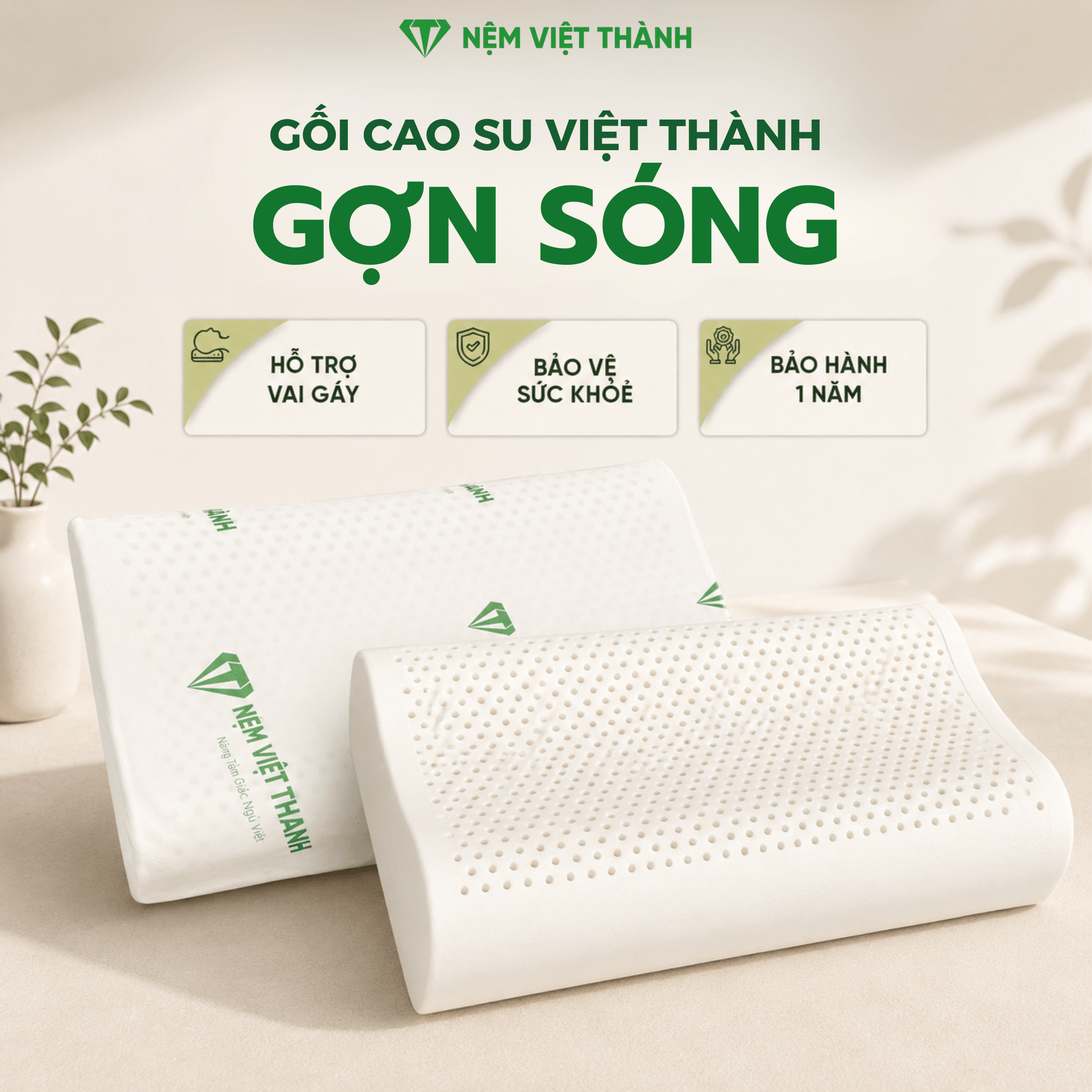 Gối Nằm Cao Su Thiên Nhiên Gợn Sóng Việt Thành Gối Nằm Cao Su Thiên Nhiên Gợn Sóng Việt Thành