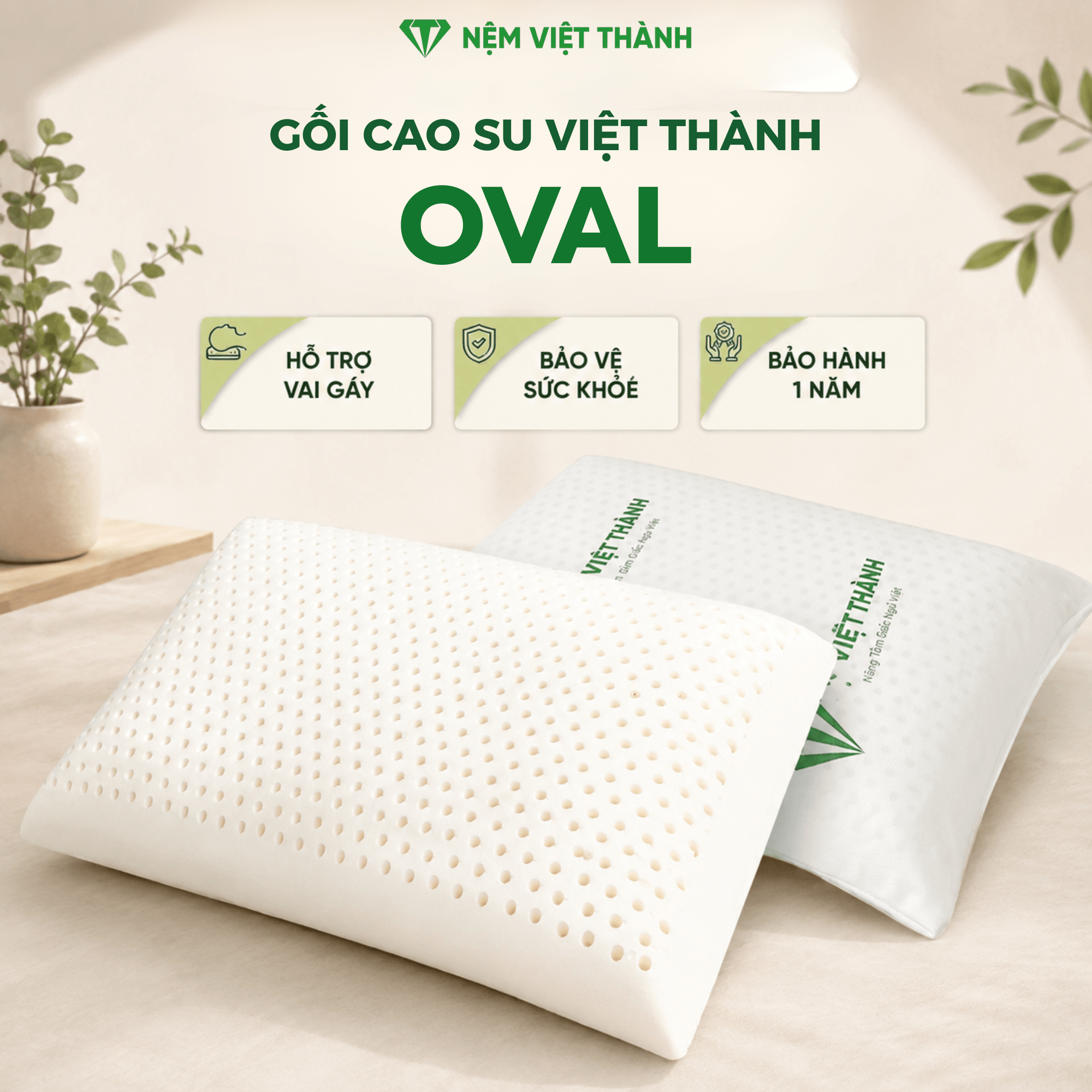 Gối Nằm Cao Su Thiên Nhiên Oval Việt Thành Gối Nằm Cao Su Thiên Nhiên Oval Việt Thành