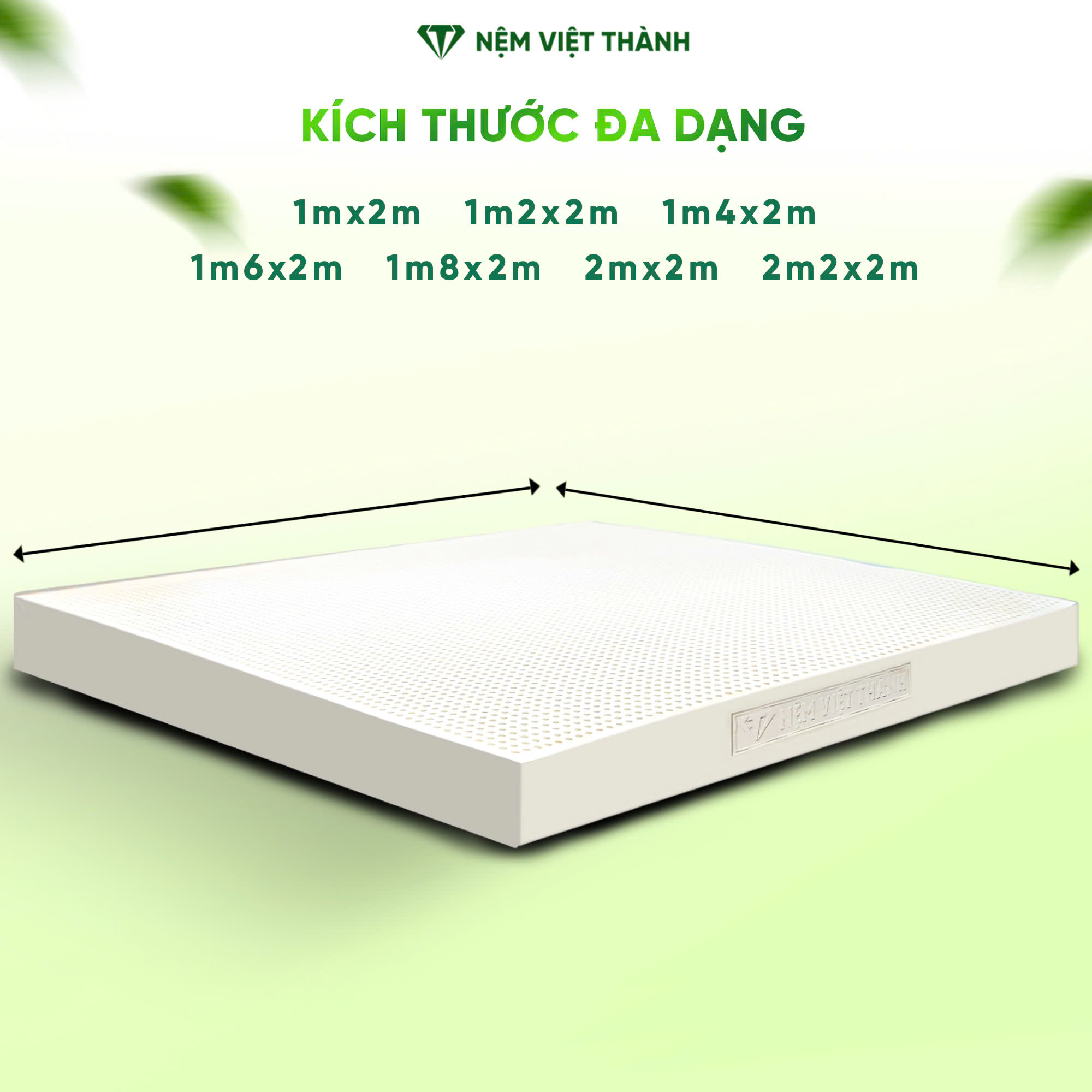 Kích thước nệm cao su thiên nhiên Việt Thành
