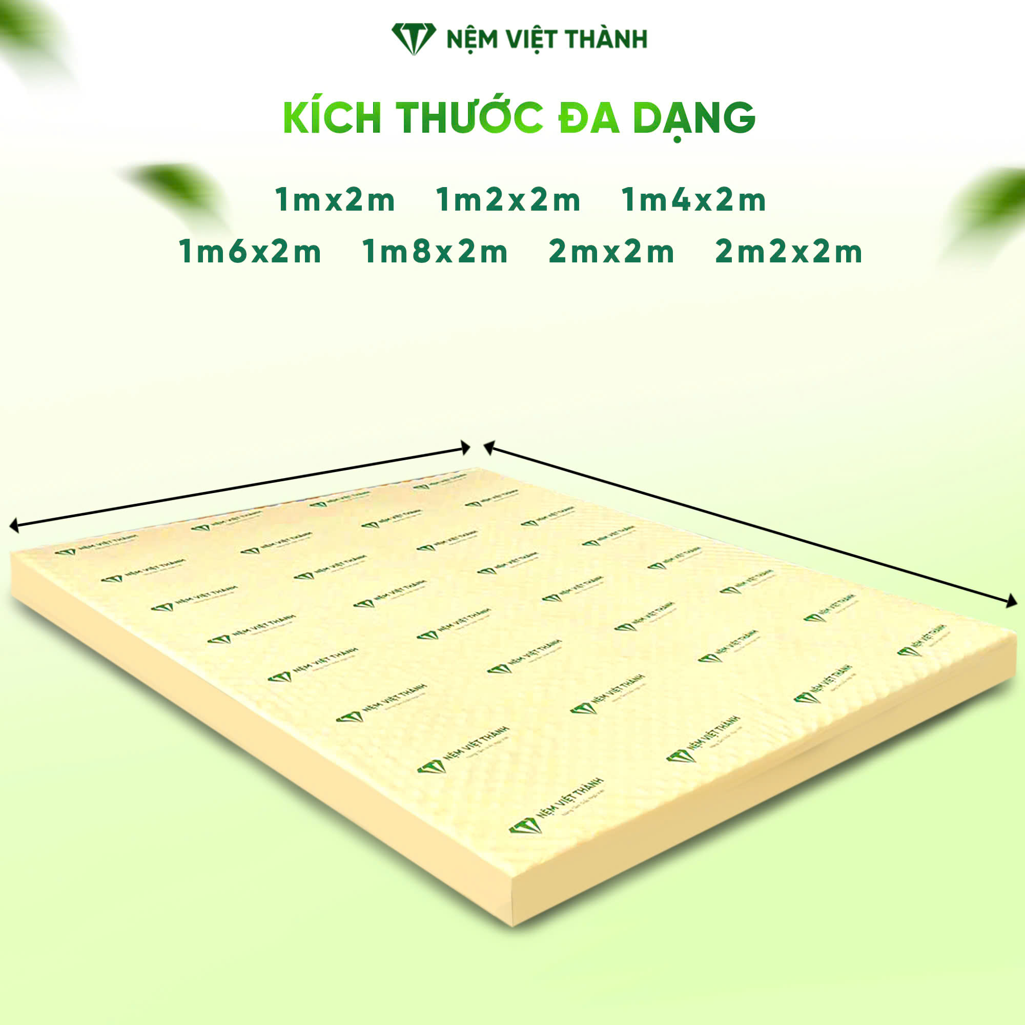 Kích thước nệm foam nguyên tấm Việt Thành