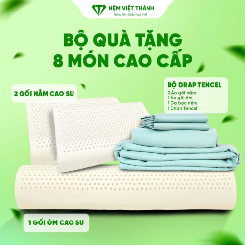 Nệm Cao Su Thiên Nhiên Queen Việt Thành 10 Nệm cao su thiên nhiên Việt Thành bộ quà tặng 8 món