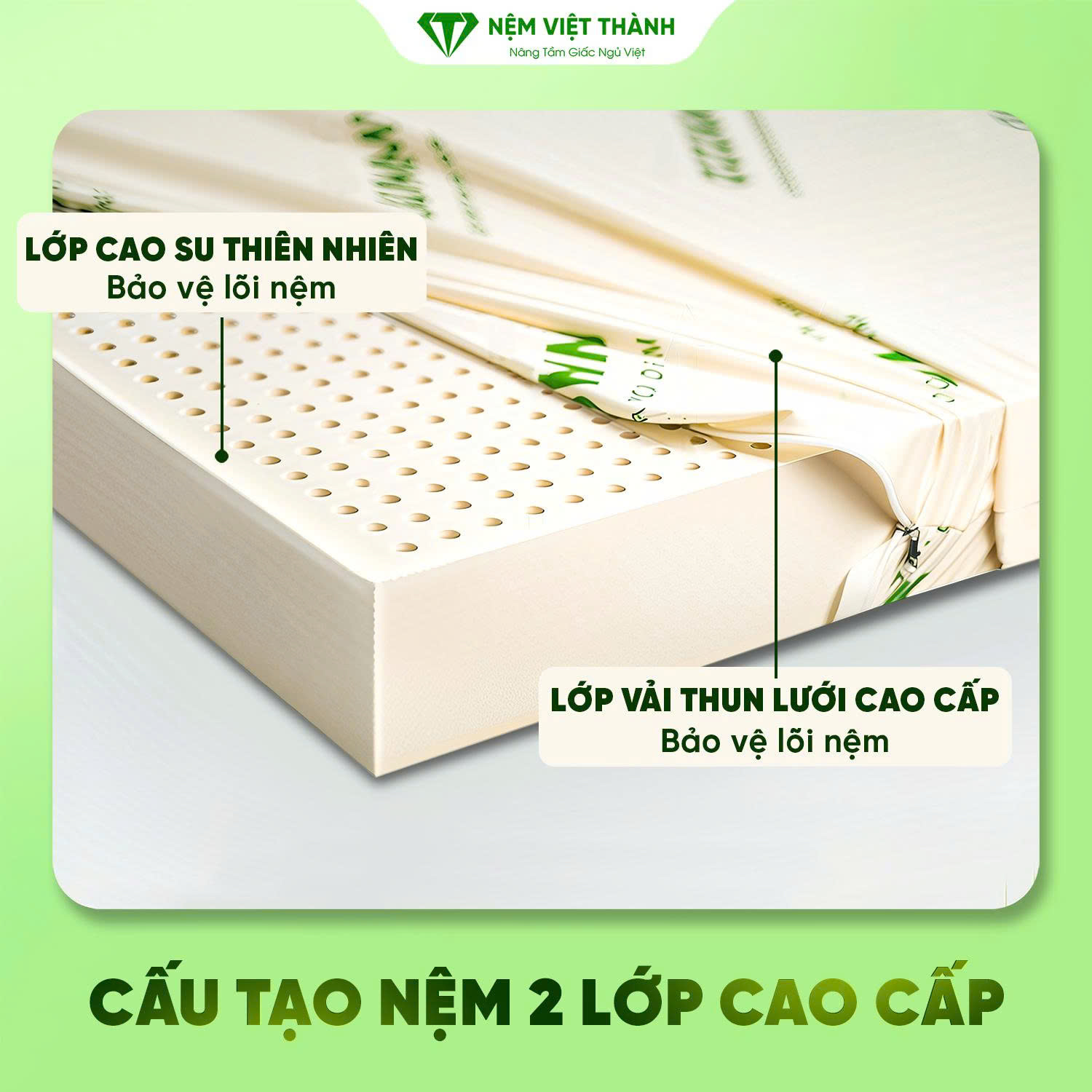 Nệm cao su thiên nhiên Việt Thành cấu tạo 2 lớp Nệm cao su thiên nhiên Việt Thành cấu tạo 2 lớp