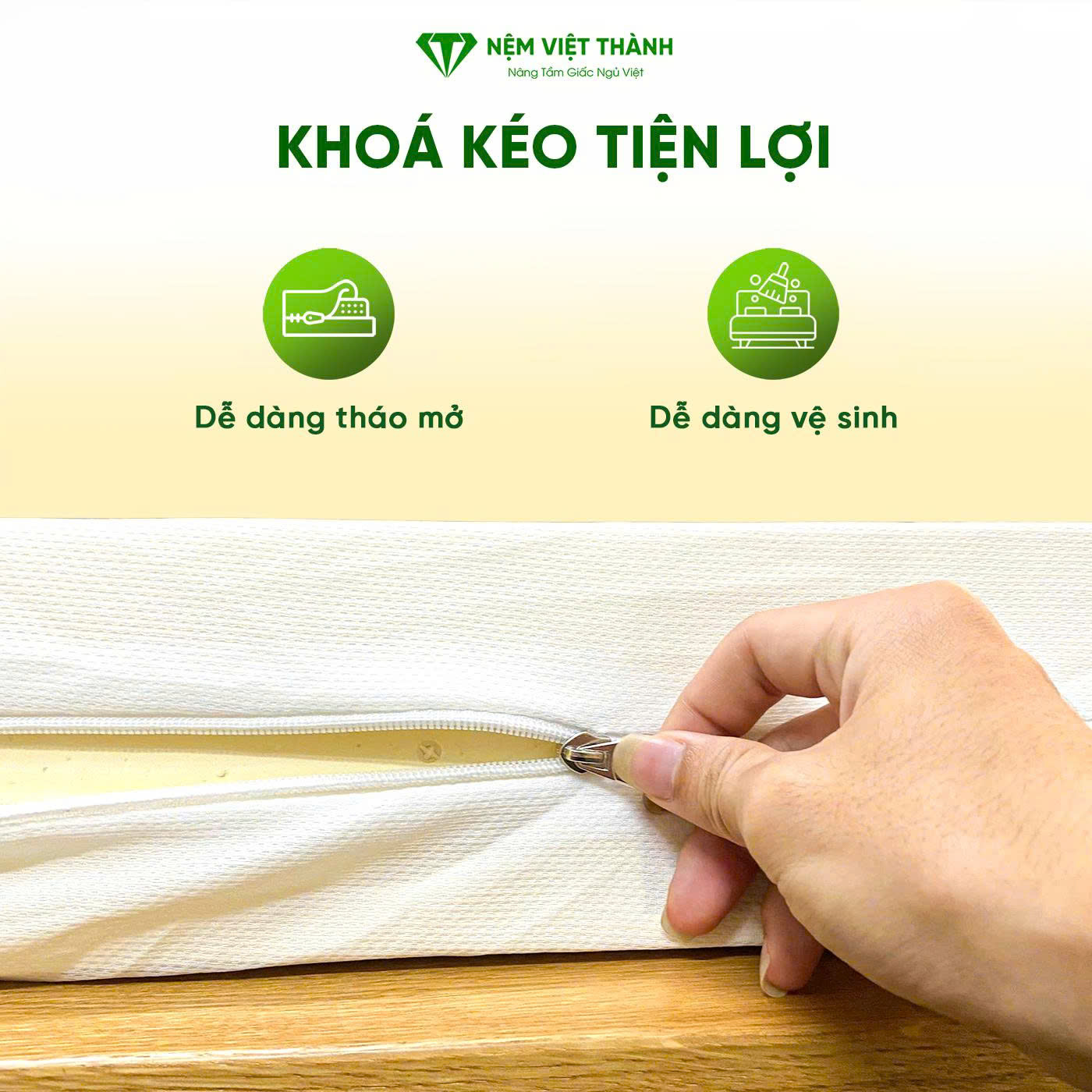 Nệm cao su thiên nhiên Việt Thành kháo kéo tiện lợi Nệm cao su thiên nhiên Việt Thành kháo kéo tiện lợi