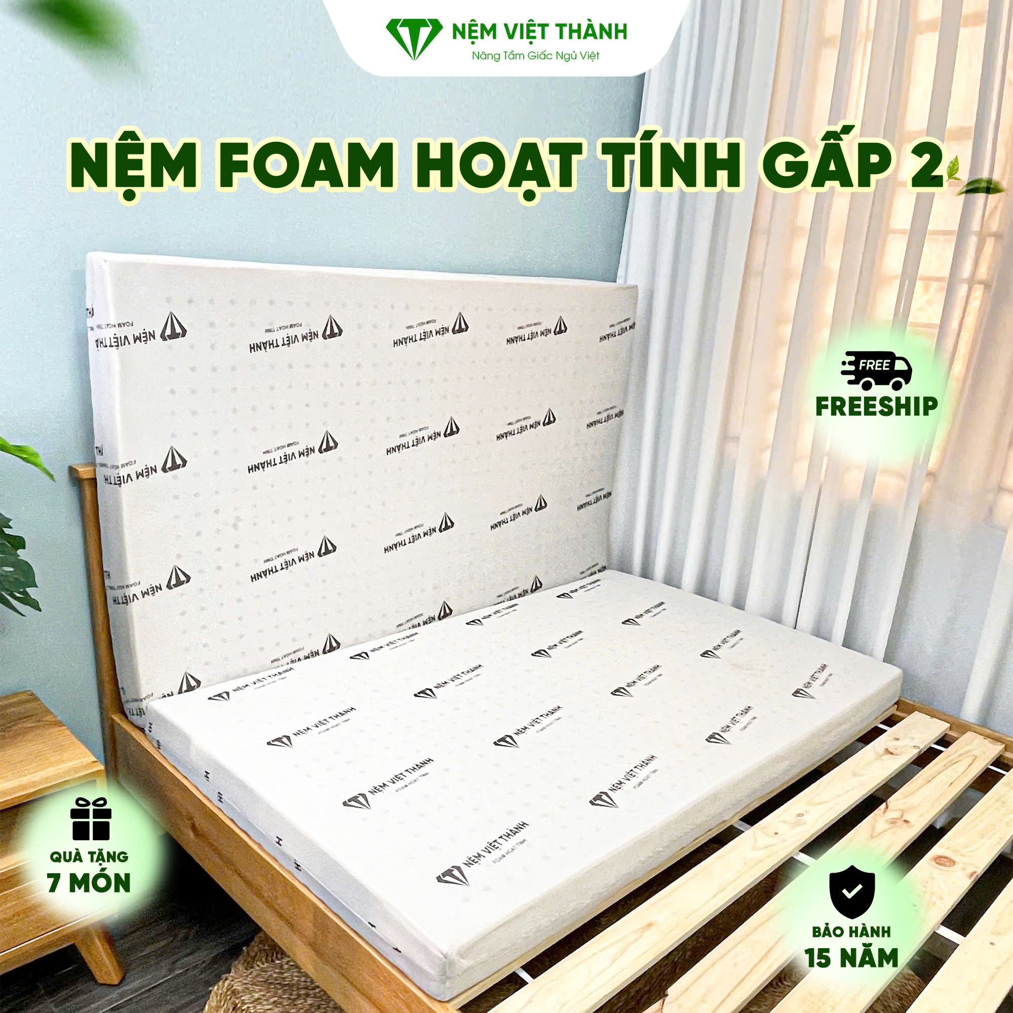 Nệm foam hoạt tính gấp 2 Việt Thành