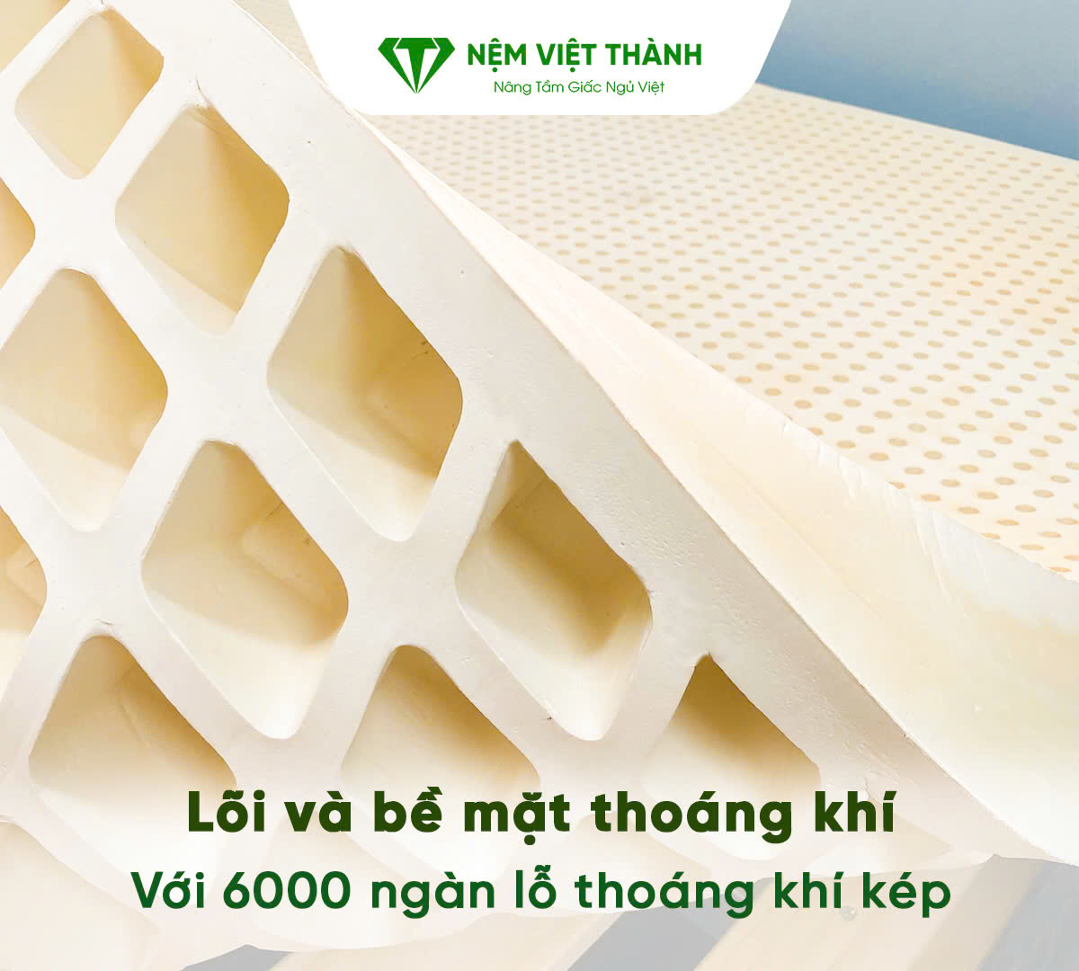 Với cấu tạo 6000 ngàn lỗ thoáng khí kép tạo cảm giác nằm êm hơn