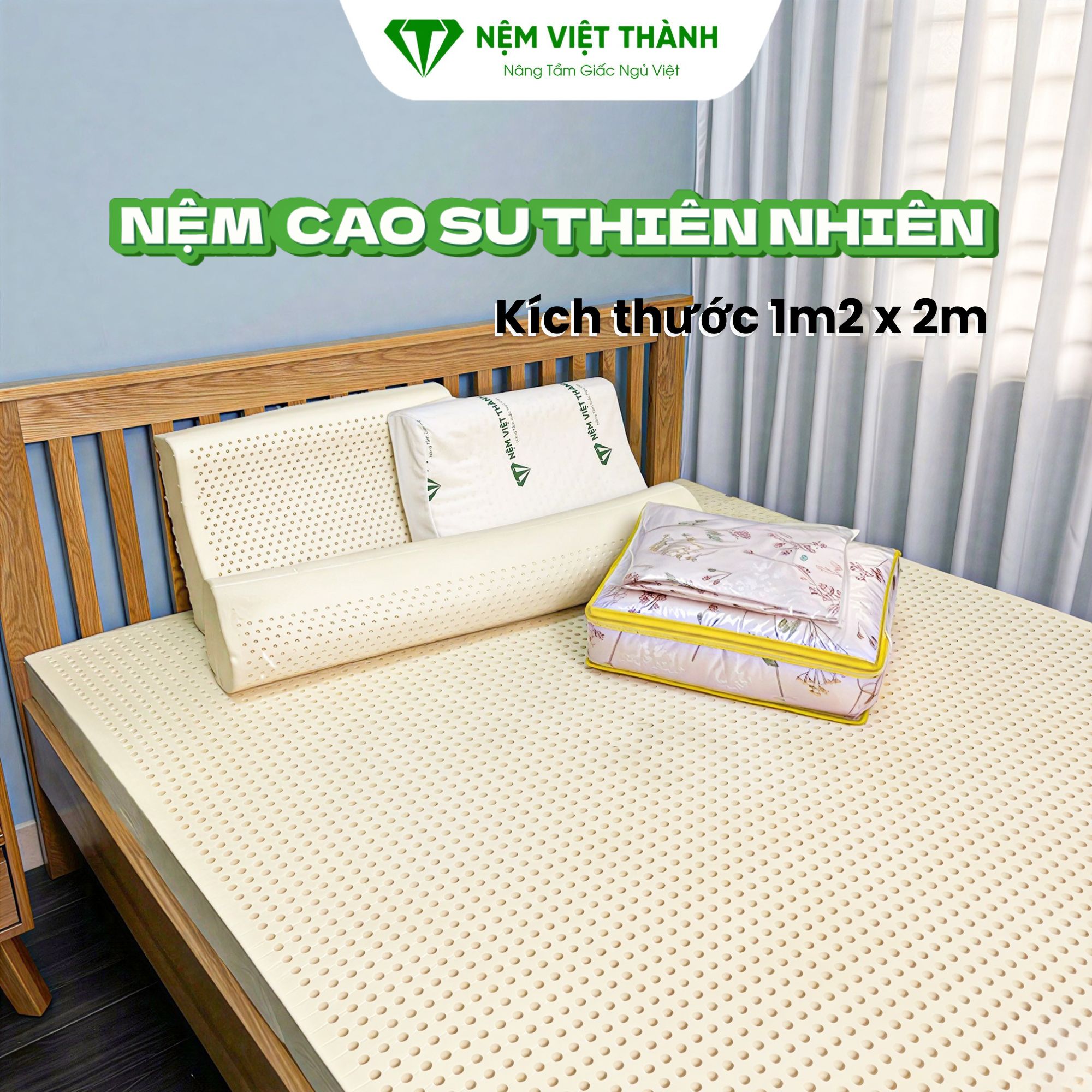 Nệm 1m2 x 2m chất liệu cao su thiên nhiên