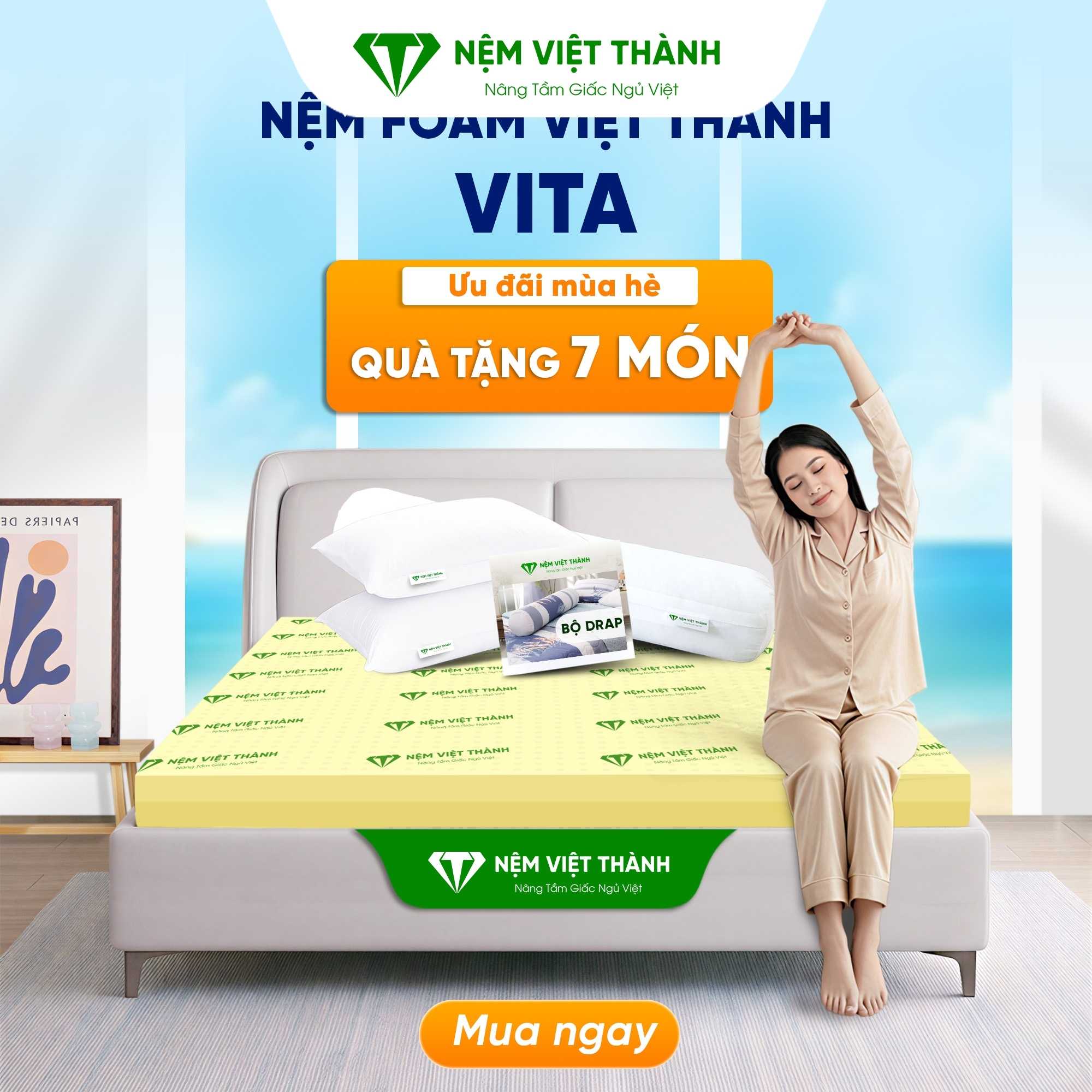 Nệm Foam Việt Thành với kích thước 1m8 x 2m