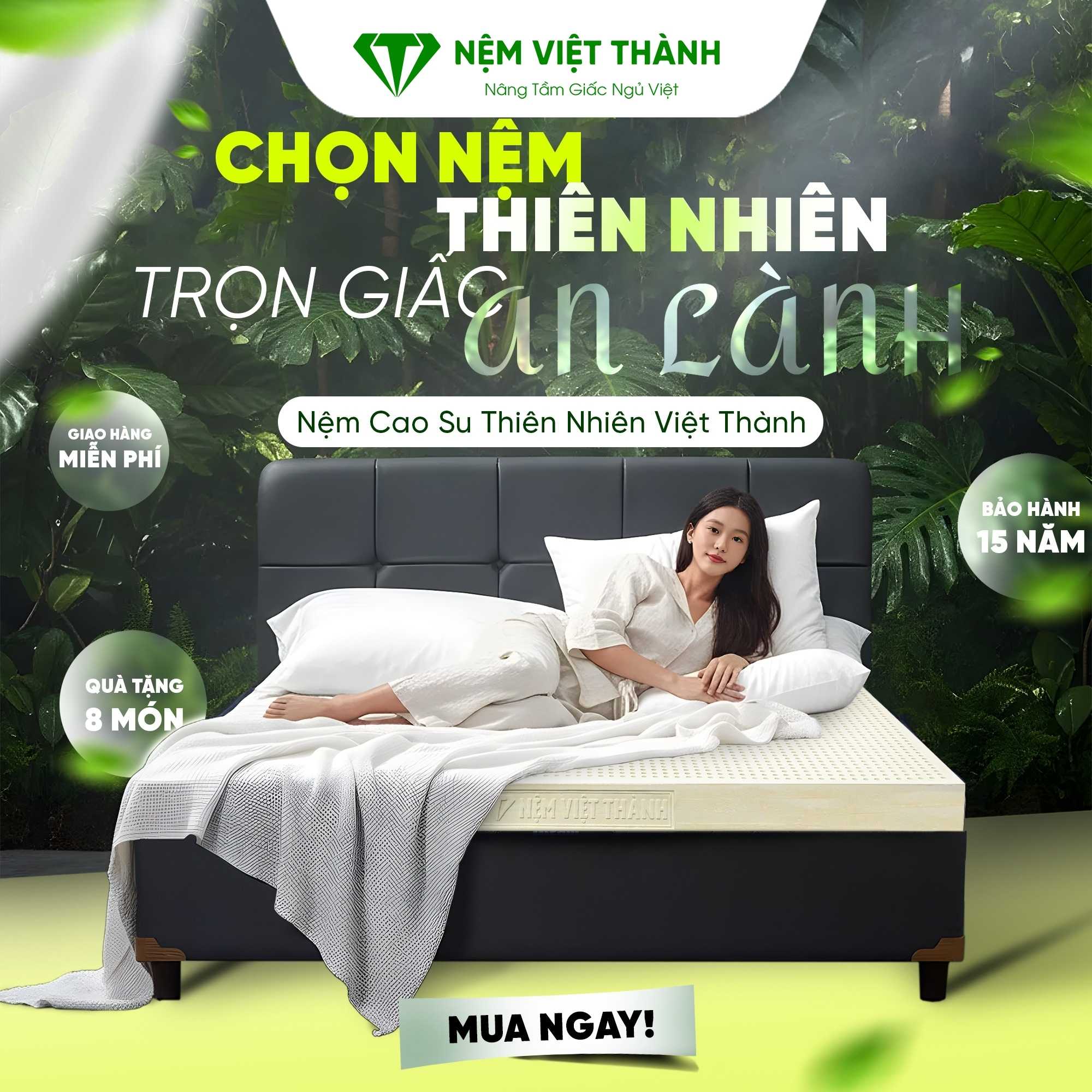 Nệm sao su thiên nhiên Việt Thành với kích thước 1m8 x 2m
