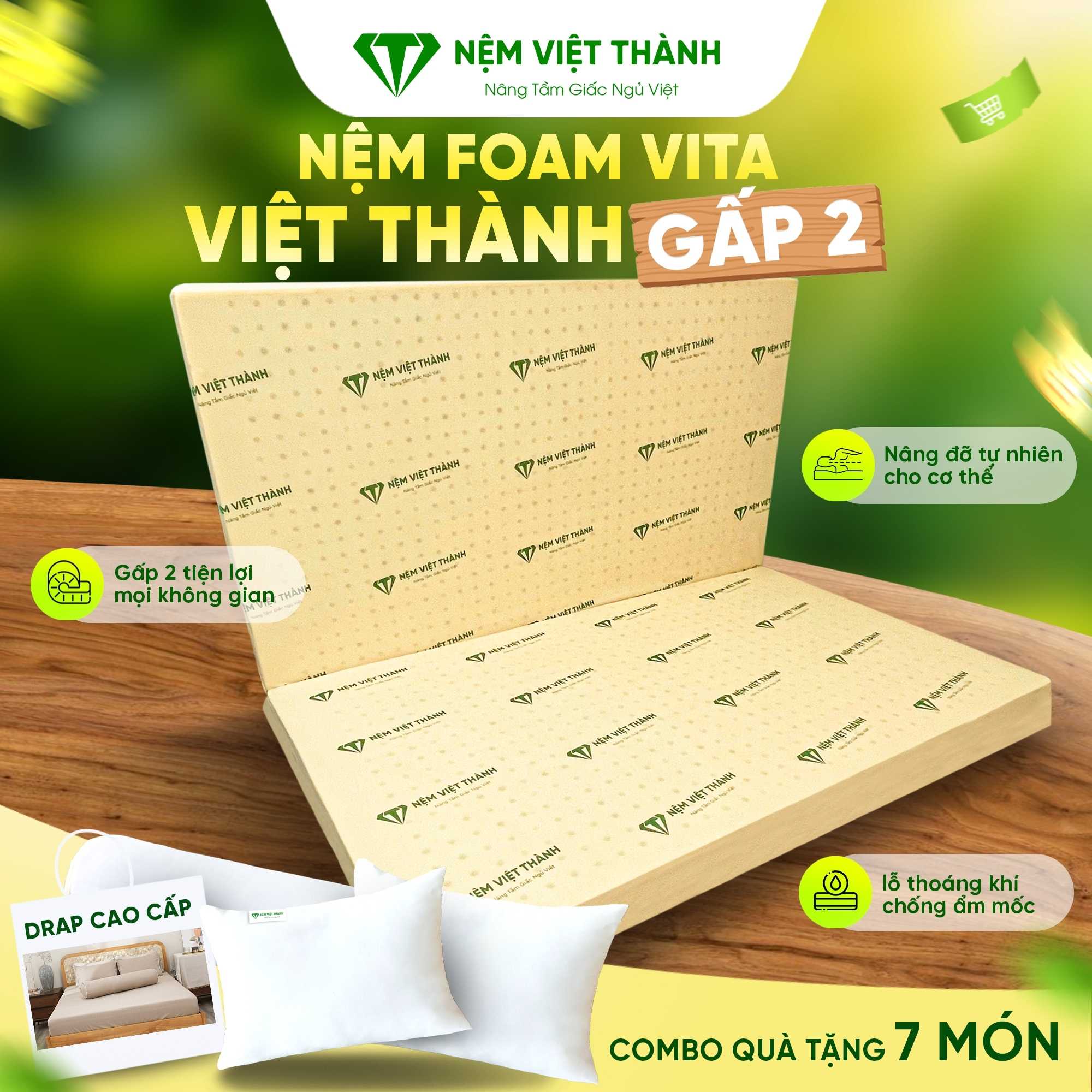 Nệm gấp 2 Việt Thành kich thước 1m8 x 2m