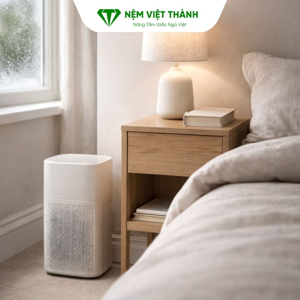 Khử mùi nệm mới bằng máy lọc không khí khi băn khoăn nệm foam có mùi không