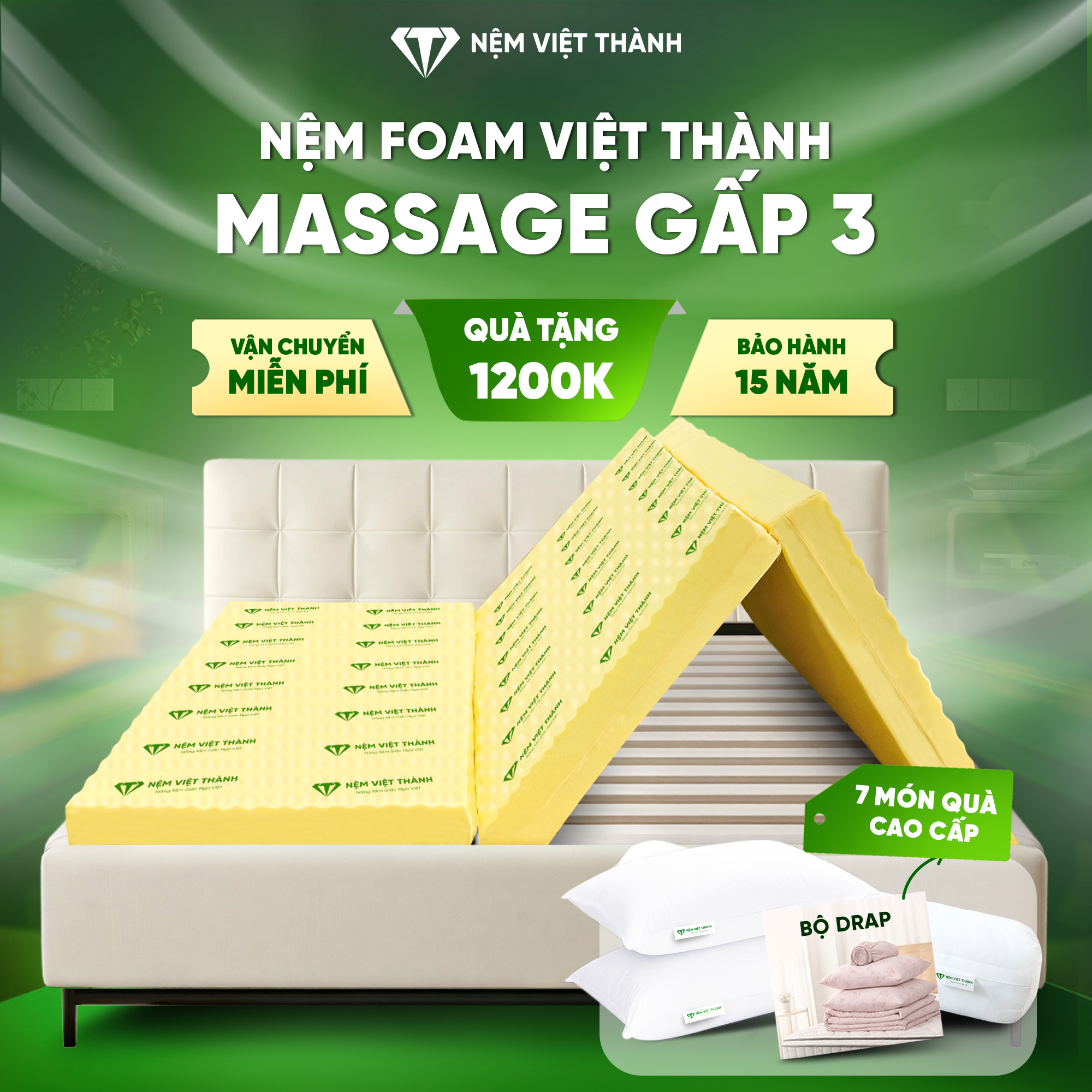 Nệm Foam gấp 3 massage Việt Thành Nệm Foam gấp 3 massage Việt Thành