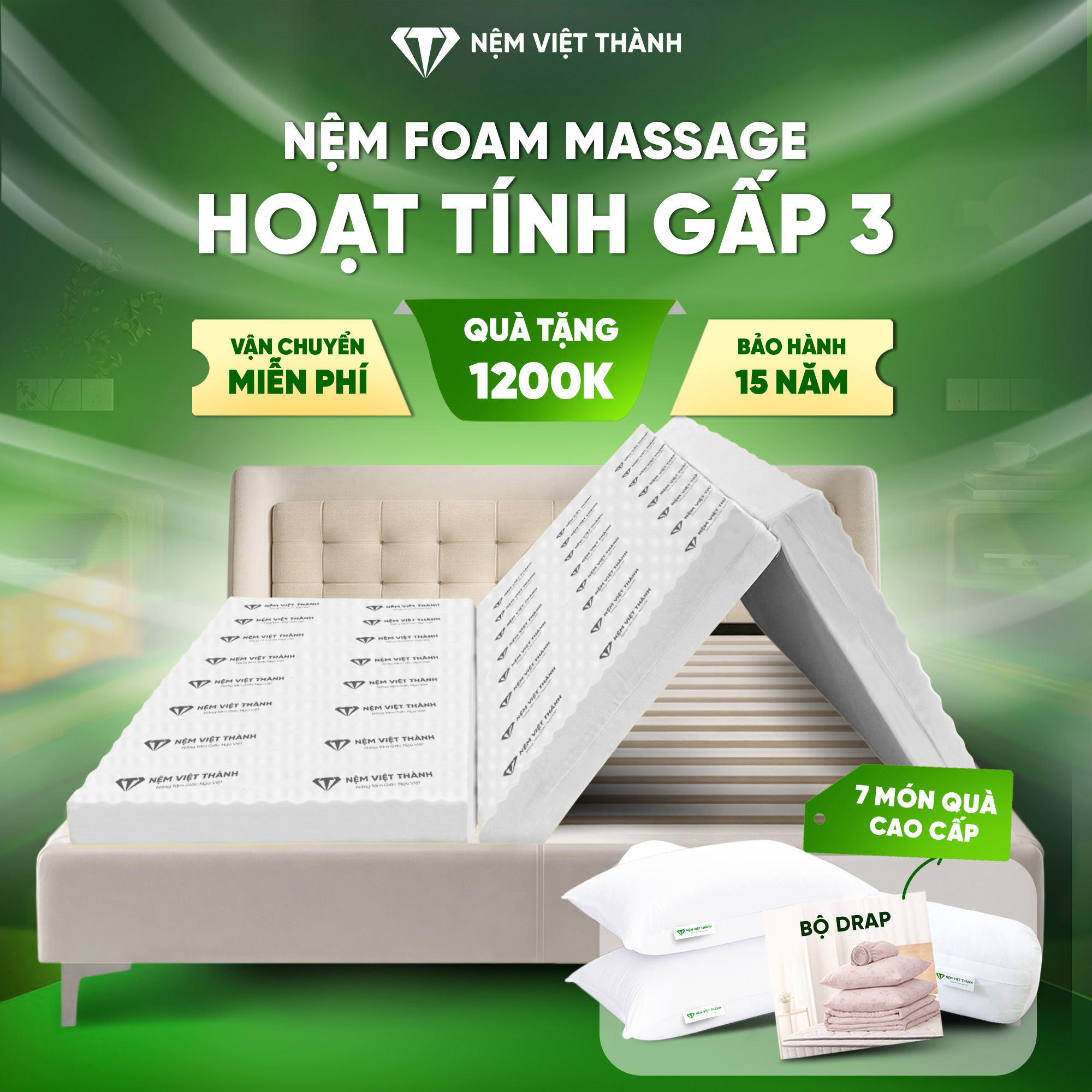Nệm Foam gấp 3 massage hoạt tính Việt Thành Nệm Foam gấp 3 massage hoạt tính Việt Thành