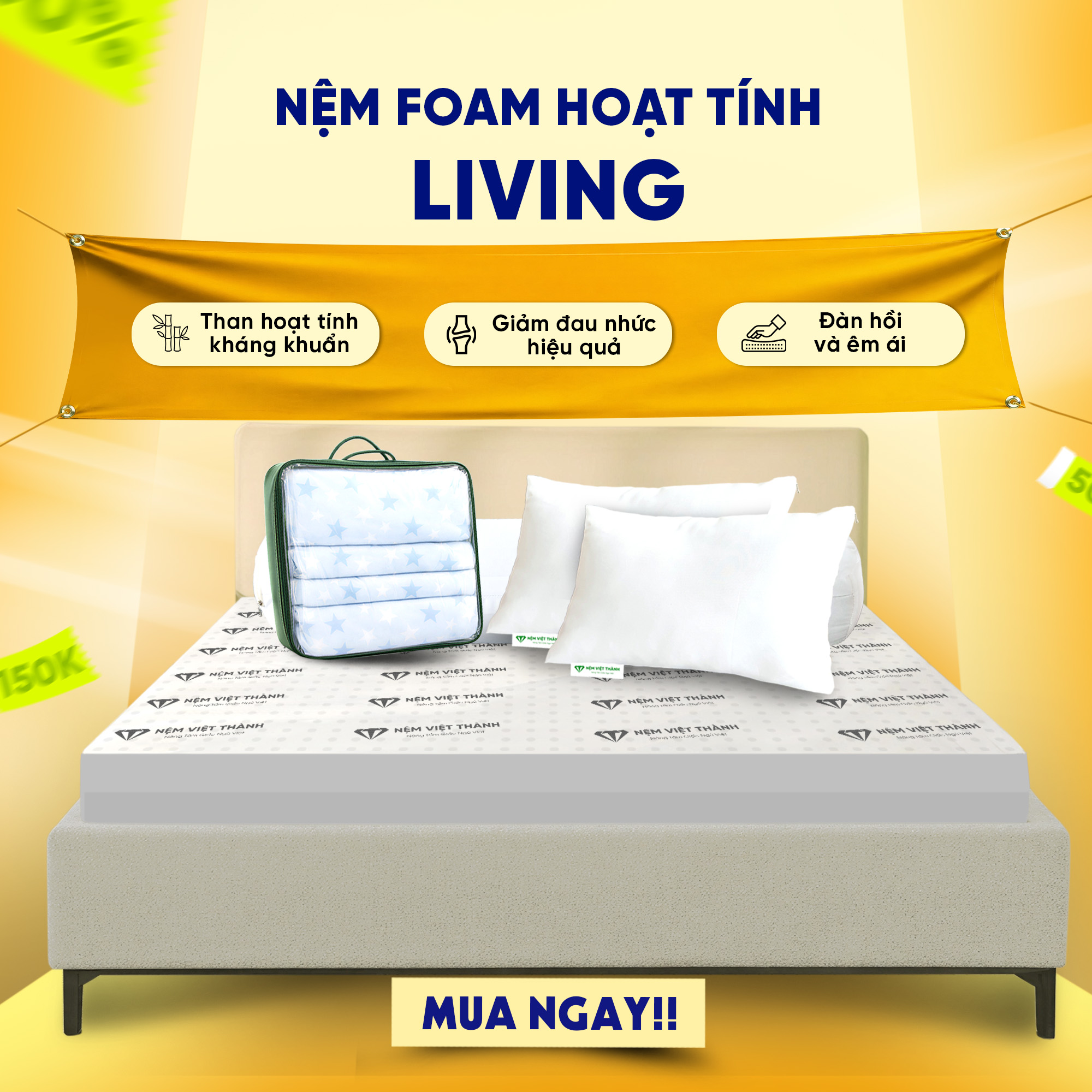 Nệm foam hoạt tính LIVING Việt Thành