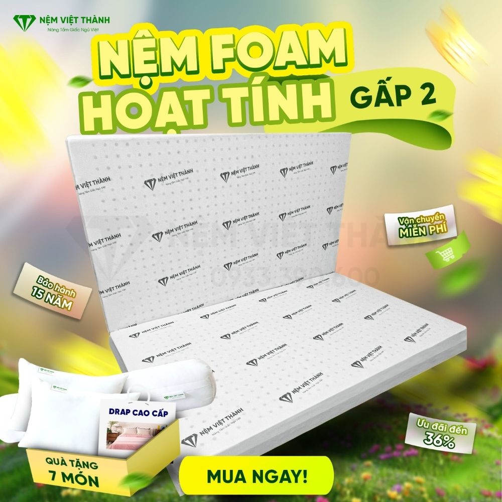 Nệm Foam Hoạt Tính LIVING Gấp 2 Việt Thành Nệm Foam Hoạt Tính LIVING Gấp 2 Việt Thành