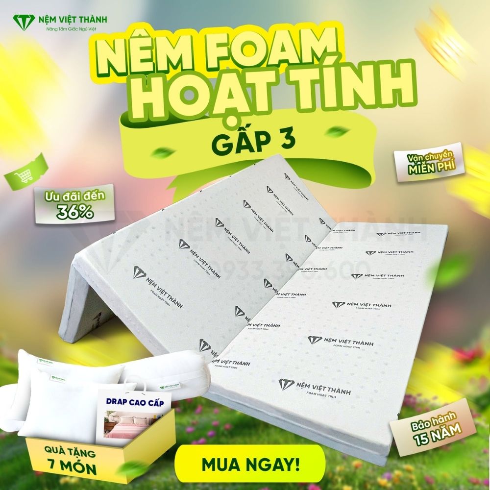 Nệm Foam Hoạt Tính LIVING Gấp 3 Việt Thành Nệm Foam Hoạt Tính LIVING Gấp 3 Việt Thành