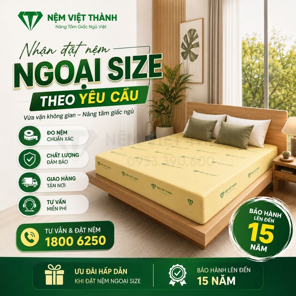 Nệm Việt Thành nhận đặt nệm 1m8 x 2m2 theo yêu cầu Nệm Việt Thành nhận đặt nệm 1m8 x 2m2 theo yêu cầu