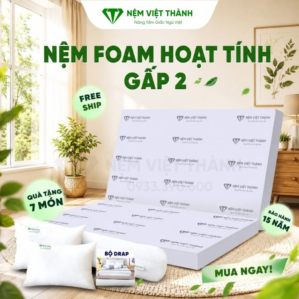 Nệm Foam Hoạt Tính LIVING Gấp 2 Việt Thành Nệm Foam Hoạt Tính LIVING Gấp 2 Việt Thành