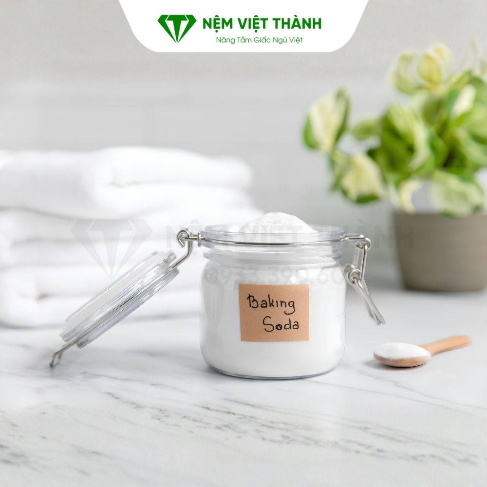 Khử mùi ẩm của nệm cao su thiên nhiên bằng bột baking soda Khử mùi ẩm của nệm cao su thiên nhiên bằng bột baking soda