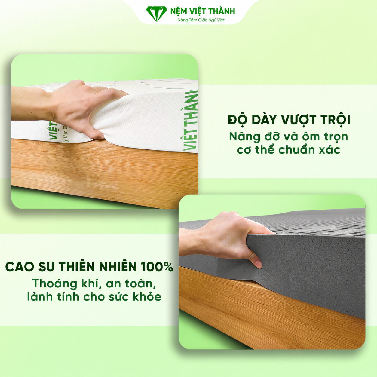 Độ bền cao và tuổi thọ lâu dài nhờ độ dày vượt trội của nệm Độ bền cao và tuổi thọ lâu dài nhờ độ dày vượt trội của nệm