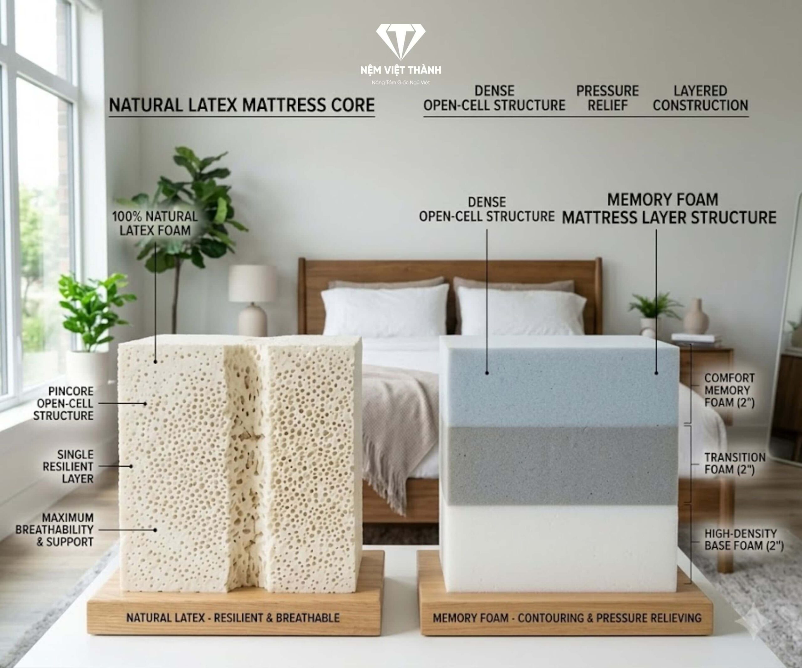 ILD của nệm cao su, nệm foam có giống nhau không?