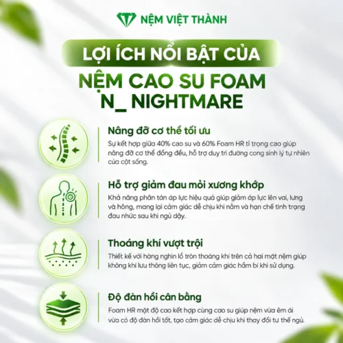 Nệm Cao Su Foam N_Nightmare Gấp 2 Việt Thành Chính Hãng