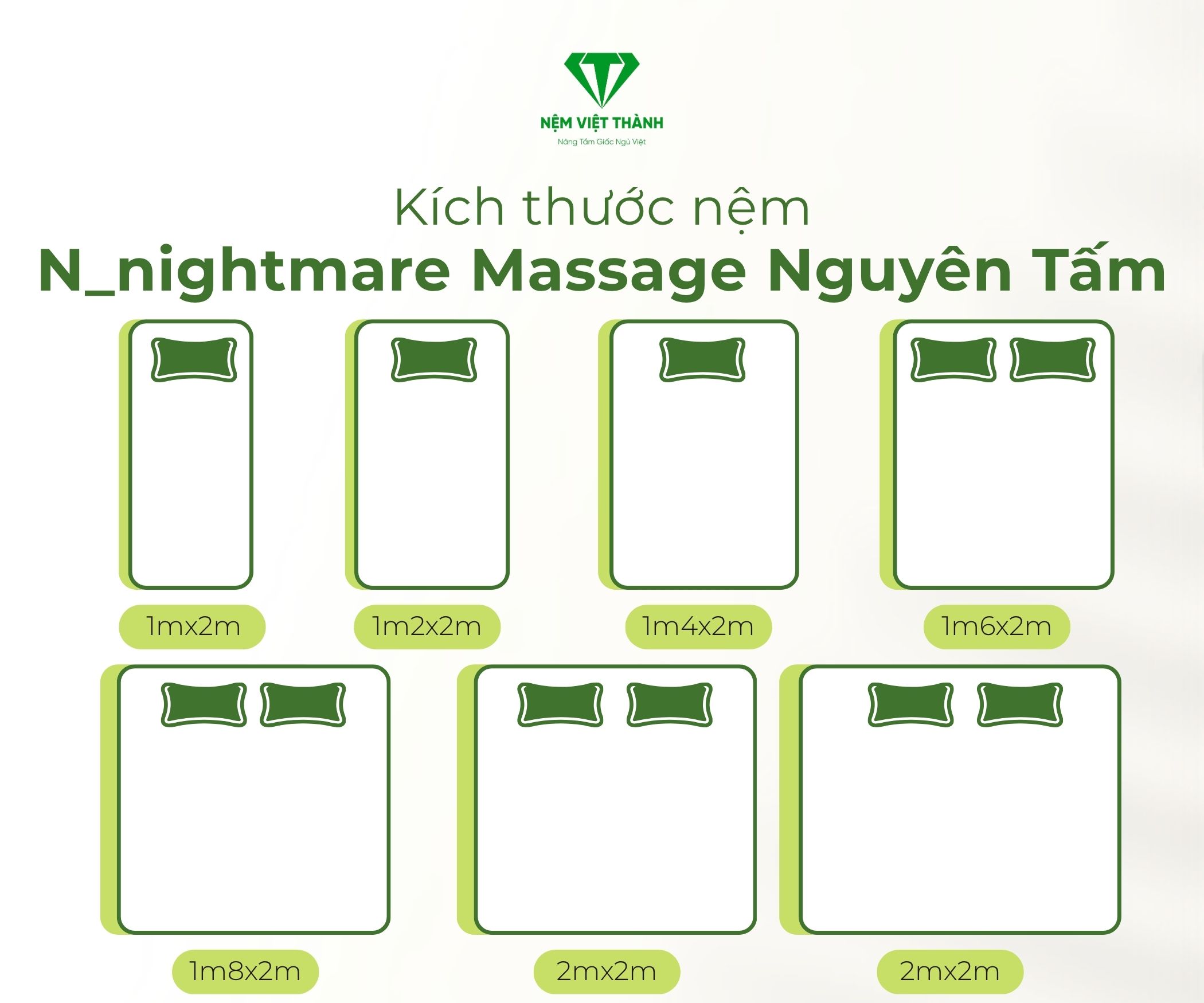 Nệm Cao Su Foam N_Nightmare Massage có những kích thước nào?
