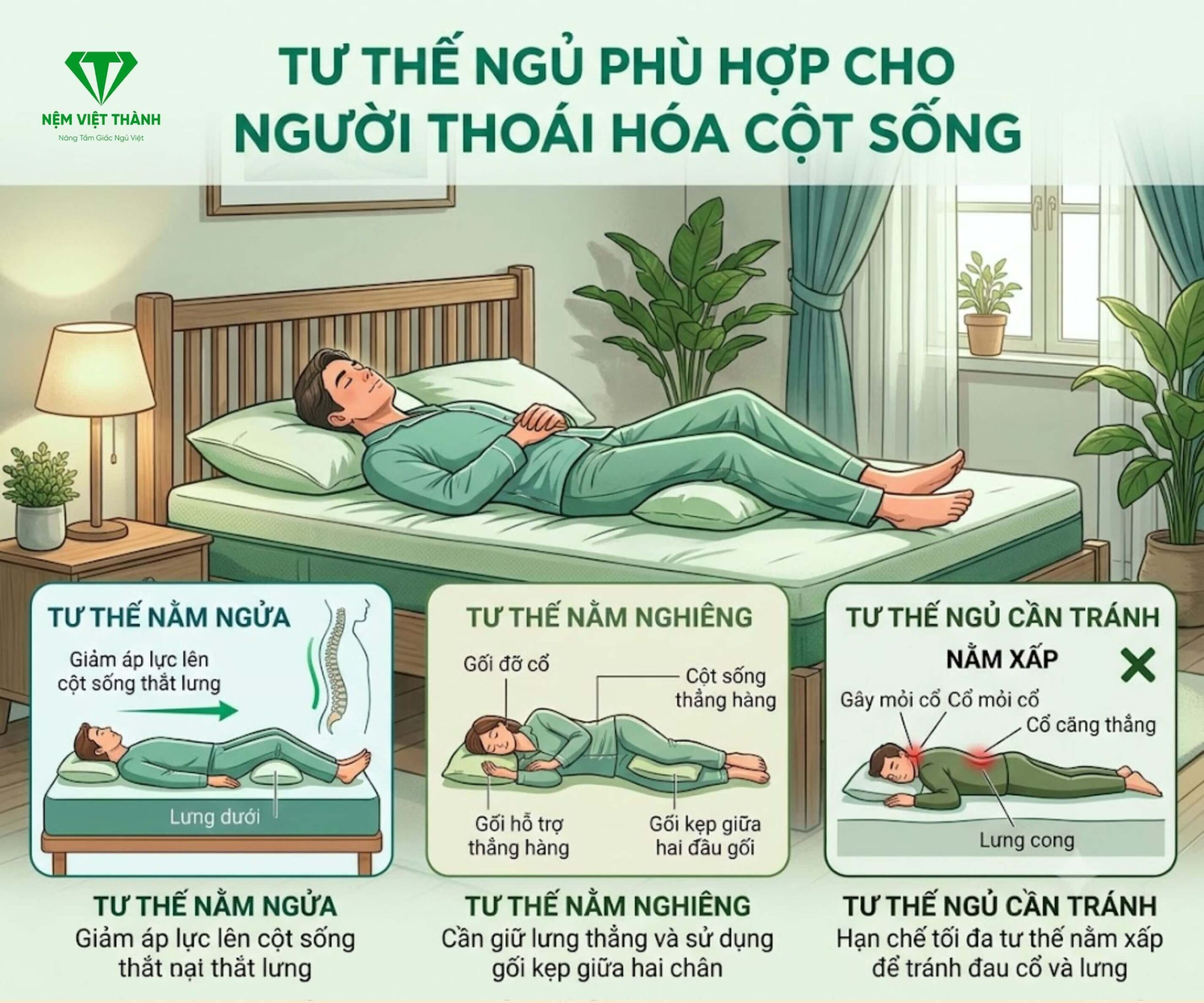 Tư thế ngủ phù hợp cho người thoái hóa cột sống